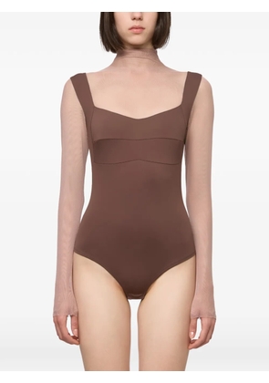 Atu Body Couture tulle-insert long-sleeve top - Brown