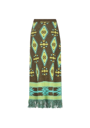 COLOUR MARKET fringed intarsia-knit maxi skirt - Green