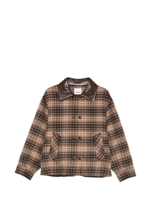 SANDRO checked leather-collar jacket - Brown