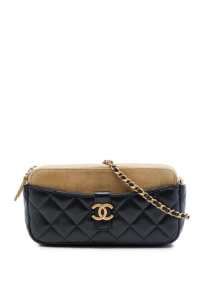 CHANEL Pre-Owned 2021-2026 CC Quilted Lambskin and Suede Double Zip Phone Holder With Chain crossbody bag - Brown