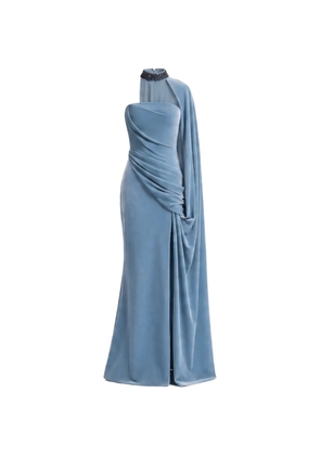 Gemy Maalouf beaded-collar draped dress - Blue