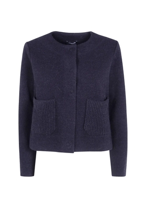 anne claire ribbed-pocket wool cardigan - Blue