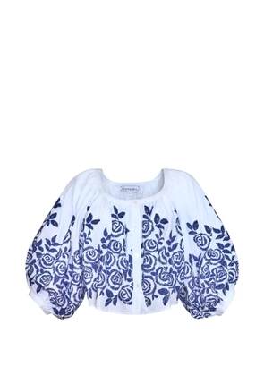 Hunter Bell Marie floral-embroidered puff-sleeve top - White