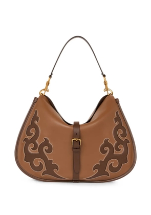 ETRO maxi leather pony bag with texan embroidery - Brown