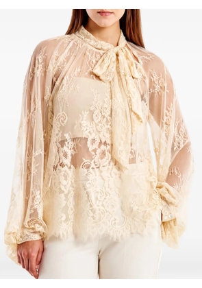 VICOLO lace-panelled pussy-bow blouse - Neutrals