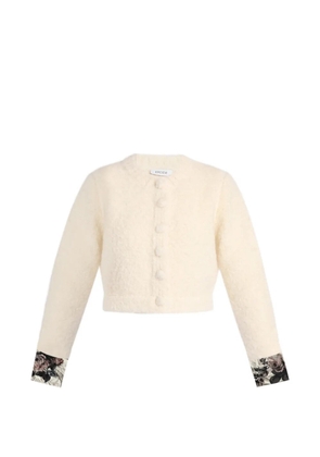 ERDEM bouclé floral-trim cardigan - Neutrals
