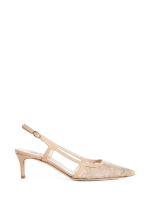 Roberto Festa Sirla floral-embroidered tulle slingback heeled pumps - Neutrals