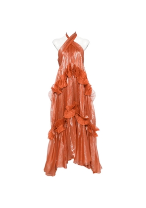 Maria Lucia Hohan ruffled metallic-effect maxi dress - Orange