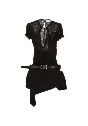 The Attico belted lace-panelled dress - Black