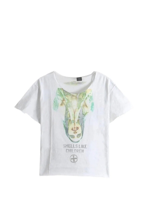 SAITOS graphic-print raw-edge T-shirt - White