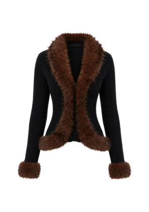 Self-Portrait black faux-fur knit cardigan