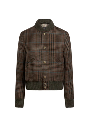 ETRO wool bomber jacket with peacock embroidery and Prince of Wales motif - Brown