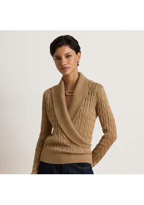 Petite - Cable Cotton-Blend Shawl-Collar Jumper