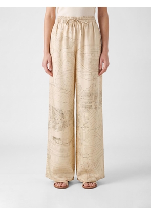 ROHE Graphic Print Silk Wide-Leg Palazzo Trousers with High Waist