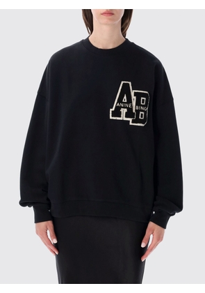 ANINE BING College-Style Logo Patch Cotton Crewneck Sweatshirt
