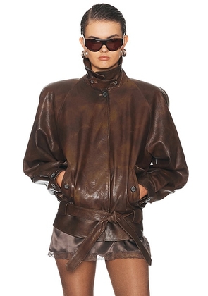 Magda Butrym Leather Jacket in Brown - Brown. Size 34 (also in ).