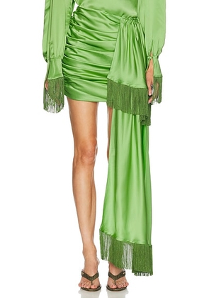 Rowen Rose Fringe Drape Mini Skirt in Green - Green. Size 34 (also in 36, 38, 40).