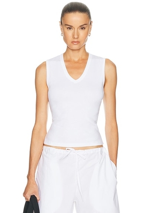 LESET Nando Sleeveless V-Neck Tank Top in White - White. Size S (also in XS, M, L, XL).