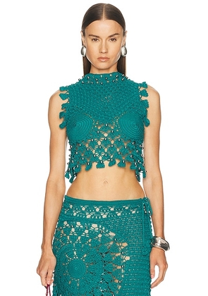 RABANNE Crochet Sleeveless Top in Green. Size L (also in S, M).
