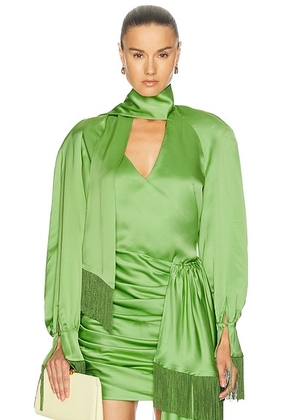 Rowen Rose Long Sleeve Fringe Top in Green - Green. Size XS (also in S, M, L).