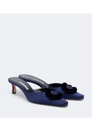 Manolo Blahnik Caulon floral-applique silk satin mules