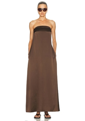 THE PARK Edith Strapless Gown in Chocolate - Chocolate. Size L (also in XS, S, M).