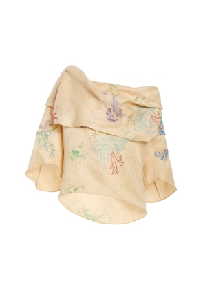 Rosie Assoulin Floral Off-The-Shoulder Linen Top - Moda Operandi