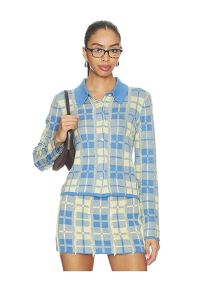 Guest In Residence Fringe Plaid Elle Shirt in Blue,Lemon. Size S. Also in XS, M, L.
