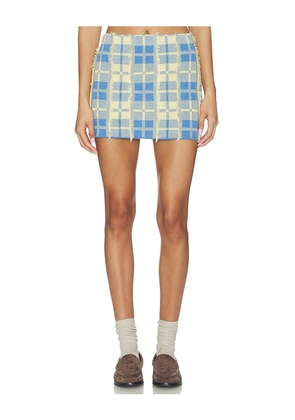 Guest In Residence Fringe Plaid Mini Skirt in Blue,Lemon. Size S. Also in XS, M, L.