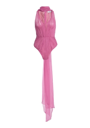 Atelier Prabal Gurung Hand-Pleated Silk-Chiffon Bodysuit - Moda Operandi