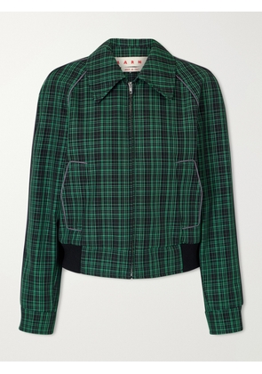 Marni - Cropped Checked Wool And Cotton-blend Twill Jacket - Green - IT38,IT40,IT42,IT44,IT46