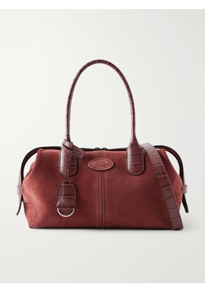 Tod's - Bauletto Croc-effect Leather-trimmed Suede Mini Bag - Red - One size