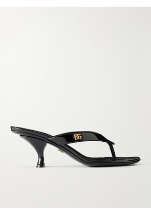 Dolce & Gabbana - Logo-detailed Patent-leather Thong Sandals - Black - IT35,IT36,IT37,IT38,IT39,IT40,IT41