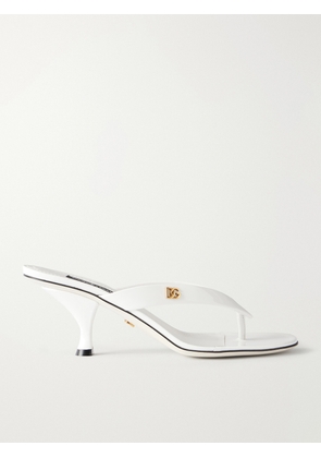 Dolce & Gabbana - Logo-detailed Patent-leather Thong Sandals - White - IT35,IT36,IT37,IT38,IT39,IT40,IT41