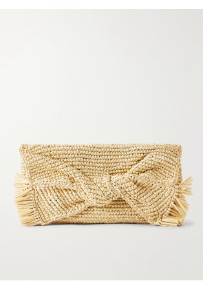 Anya Hindmarch - Bow Leather-trimmed Raffia Clutch - Neutrals - One size
