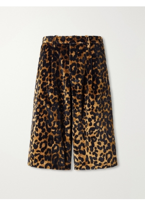 R13 - Jumbo Pleated Leopard-print Cotton-velvet Shorts - Brown - 23,24,25,26,27,28,29,30,31