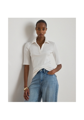Rib-Knit Elbow-Sleeve Polo Tee