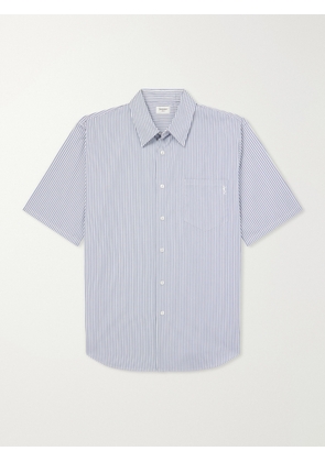 SAINT LAURENT - Logo-Embroidered Striped Cotton-Poplin Shirt - Men - Blue - EU 38