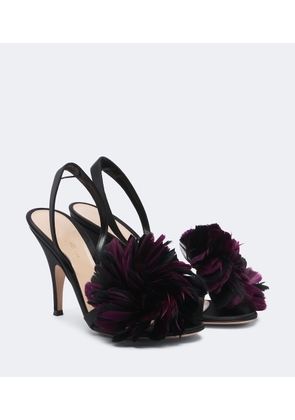 Gianvito Rossi Floral-applique satin slingback sandals