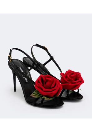 Dolce&Gabbana Floral-applique satin slingback sandals