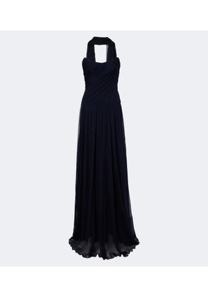 Monique Lhuillier Scarf-detail draped silk bustier gown