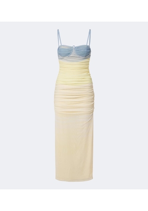 SIR Printed ruched mesh midi dress