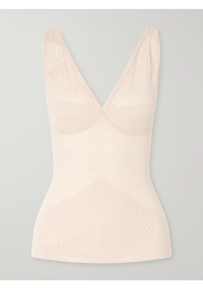 Zimmermann - Lace-trimmed Pointelle-knit Wool-blend Top - Neutrals - 00,0,1,2,3,4