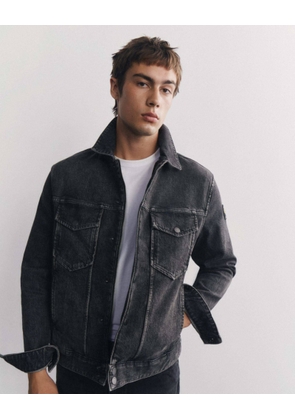 Belstaff Men's Piston Trucker Jacket Washed Denim Charcoal Size 2xl