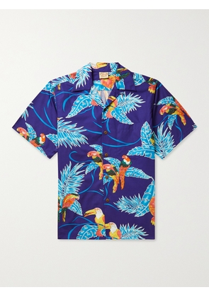 GO BAREFOOT - Tropical Birds Camp-Collar Printed Cotton Shirt - Men - Blue - S