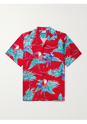 GO BAREFOOT - Tropical Birds Camp-Collar Printed Cotton Shirt - Men - Red - S