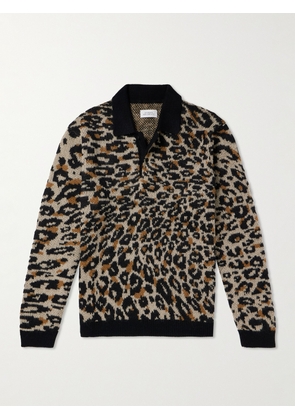 SATURDAYS NYC - Beauchamp Leopard-Print Knitted Polo Shirt - Men - Brown - S