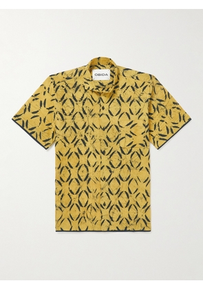 OBIDA - Twill-Trimmed Printed Cotton-Poplin Shirt - Men - Yellow - S