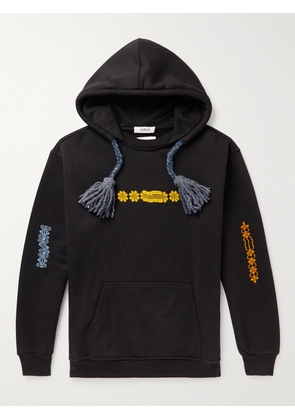 ADISH - Tasselled Embroidered Cotton-Jersey Hoodie - Men - Black - S
