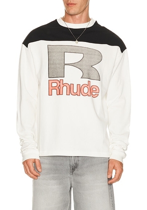 Rhude Racing Panel Long Sleeve Shirt in White  Black  & Red - White. Size M (also in S, L, XL/1X, XXL/2X).